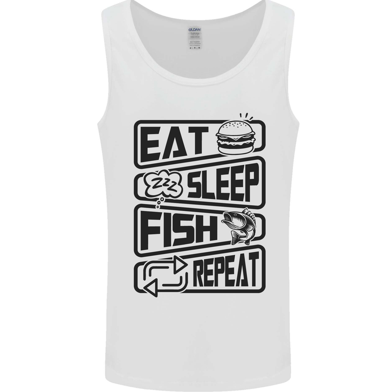 Eat Sleep Fish Repeat Funny Fishing Mens Vest Tank Top White