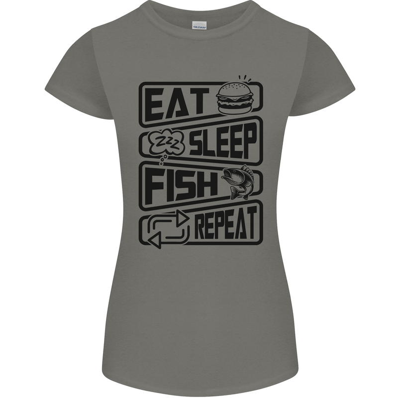 Eat Sleep Fish Repeat Funny Fishing Womens Petite Cut T-Shirt Charcoal