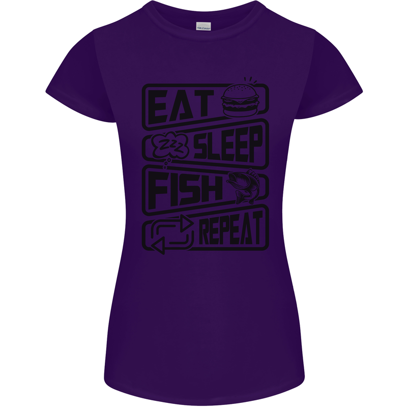 Eat Sleep Fish Repeat Funny Fishing Womens Petite Cut T-Shirt Purple