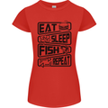 Eat Sleep Fish Repeat Funny Fishing Womens Petite Cut T-Shirt Red