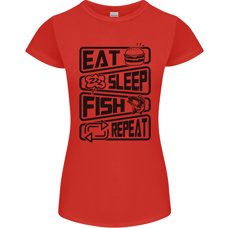 Eat Sleep Fish Repeat Funny Fishing Womens Petite Cut T-Shirt Red