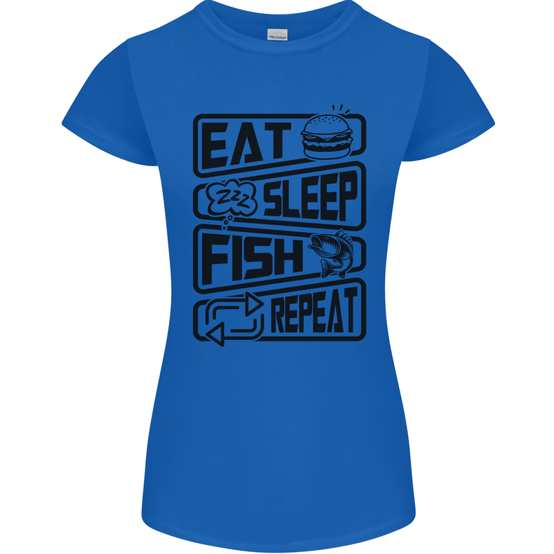 Eat Sleep Fish Repeat Funny Fishing Womens Petite Cut T-Shirt Royal Blue