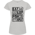 Eat Sleep Fish Repeat Funny Fishing Womens Petite Cut T-Shirt Sports Grey