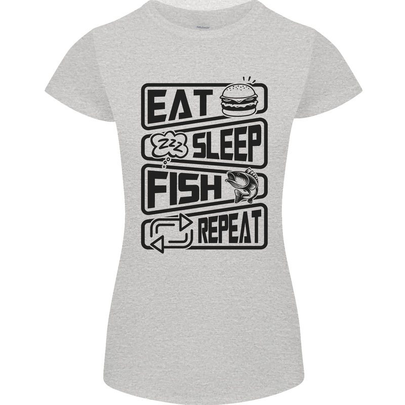 Eat Sleep Fish Repeat Funny Fishing Womens Petite Cut T-Shirt Sports Grey
