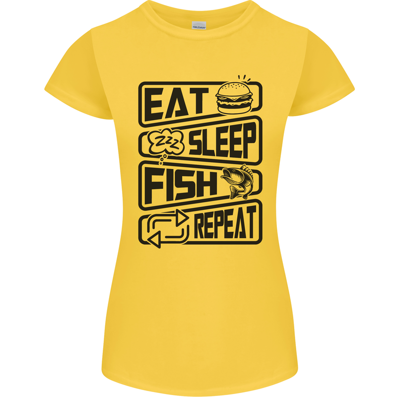 Eat Sleep Fish Repeat Funny Fishing Womens Petite Cut T-Shirt Yellow