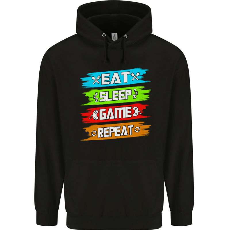 Eat Sleep Game Funny Gamer Gamming Childrens Kids Hoodie Black