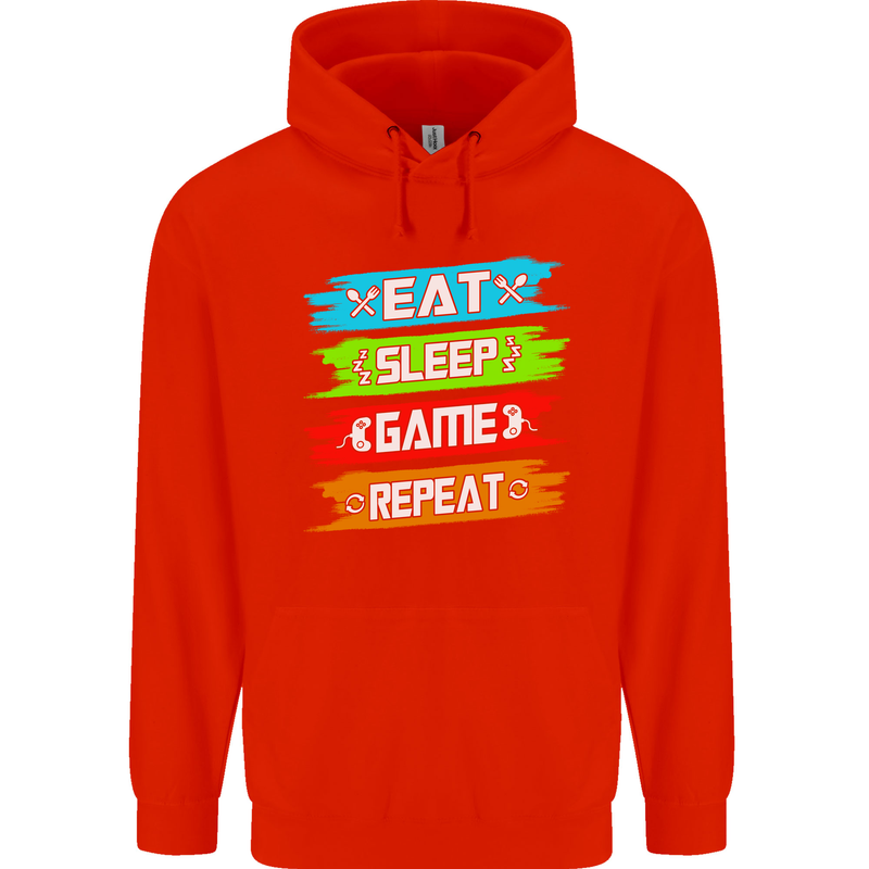 Eat Sleep Game Funny Gamer Gamming Childrens Kids Hoodie Bright Red