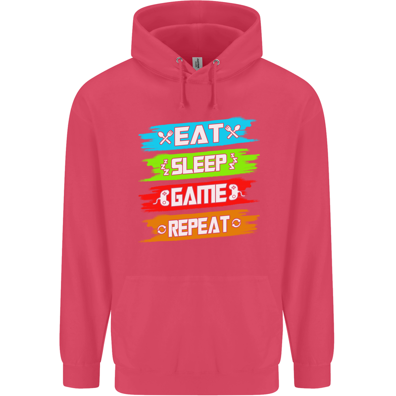 Eat Sleep Game Funny Gamer Gamming Childrens Kids Hoodie Heliconia