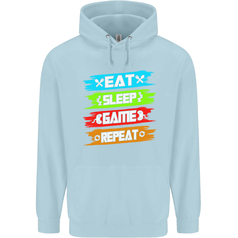 Eat Sleep Game Funny Gamer Gamming Childrens Kids Hoodie Light Blue