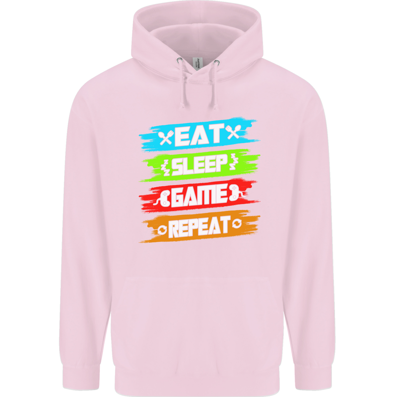 Eat Sleep Game Funny Gamer Gamming Childrens Kids Hoodie Light Pink