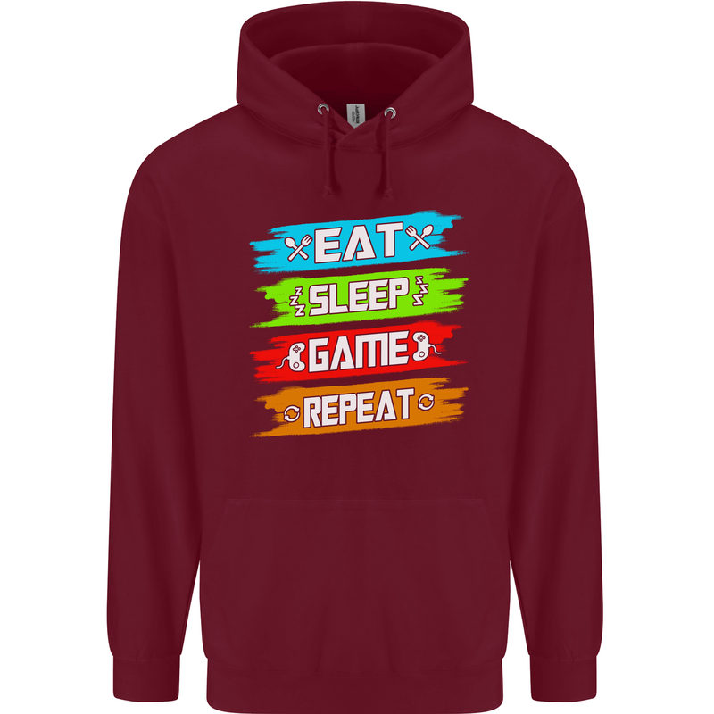 Eat Sleep Game Funny Gamer Gamming Childrens Kids Hoodie Maroon
