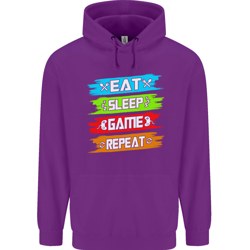 Eat Sleep Game Funny Gamer Gamming Childrens Kids Hoodie Purple