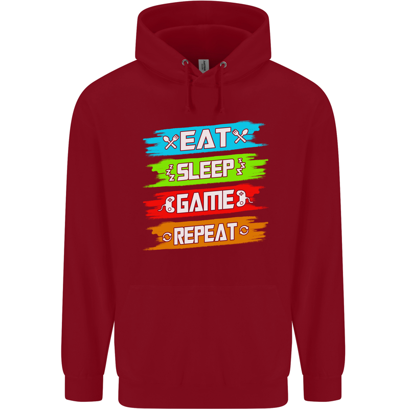 Eat Sleep Game Funny Gamer Gamming Childrens Kids Hoodie Red