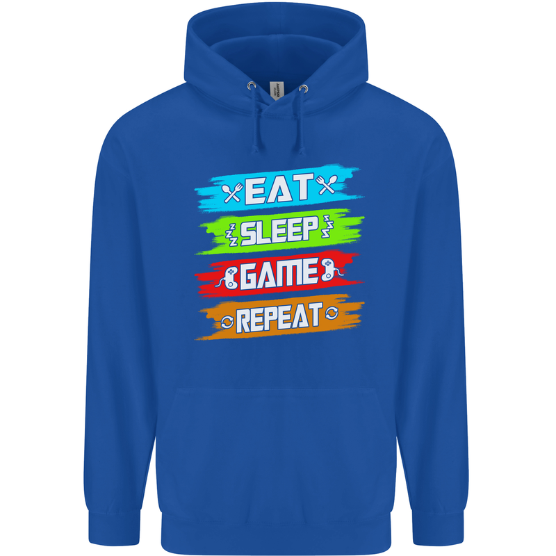 Eat Sleep Game Funny Gamer Gamming Childrens Kids Hoodie Royal Blue