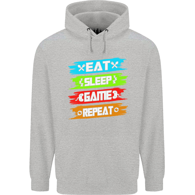 Eat Sleep Game Funny Gamer Gamming Childrens Kids Hoodie Sports Grey
