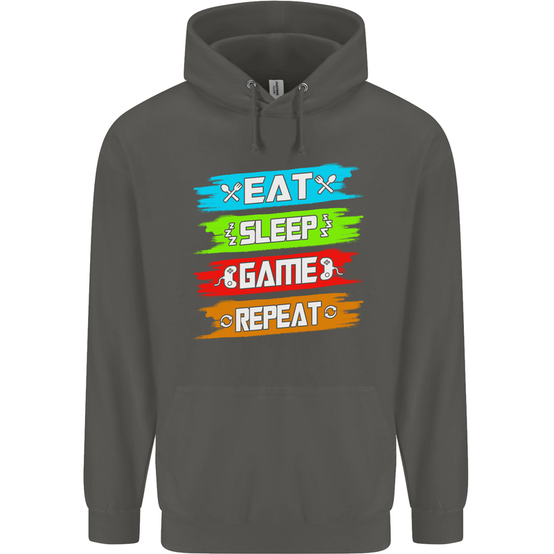Eat Sleep Game Funny Gamer Gamming Childrens Kids Hoodie Storm Grey
