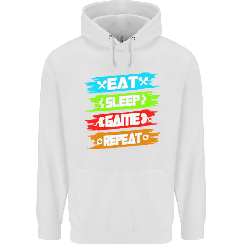 Eat Sleep Game Funny Gamer Gamming Childrens Kids Hoodie White