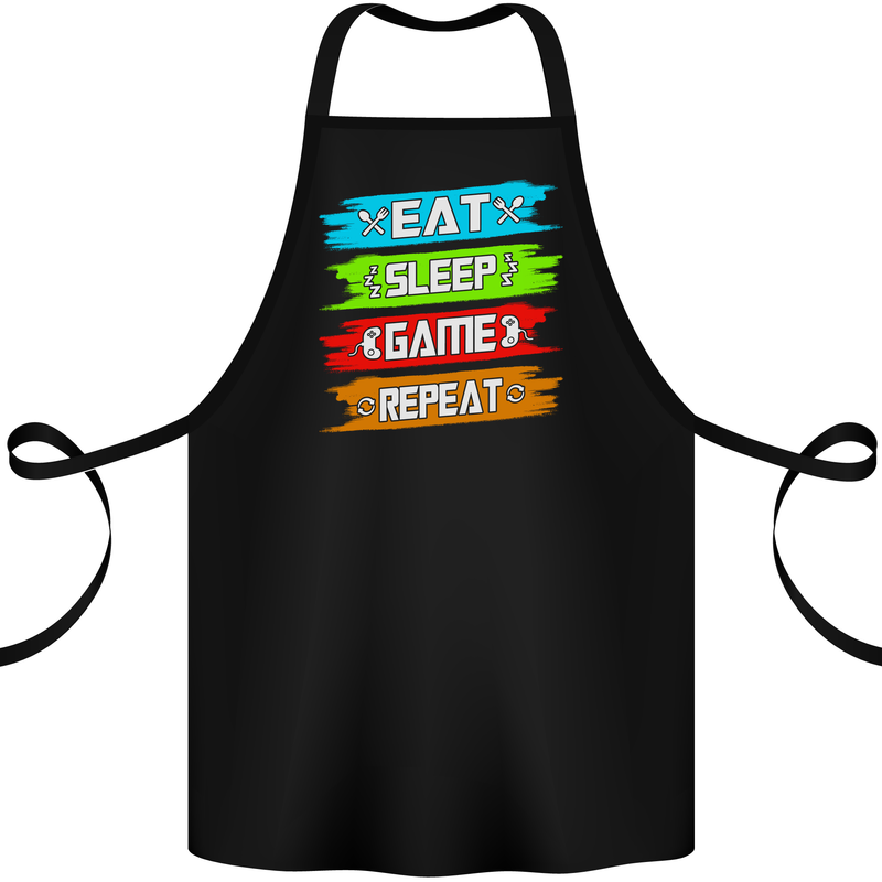 Eat Sleep Game Funny Gamer Gamming Cotton Apron 100% Organic Black