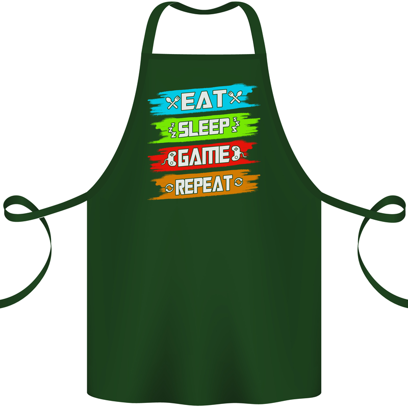Eat Sleep Game Funny Gamer Gamming Cotton Apron 100% Organic Forest Green