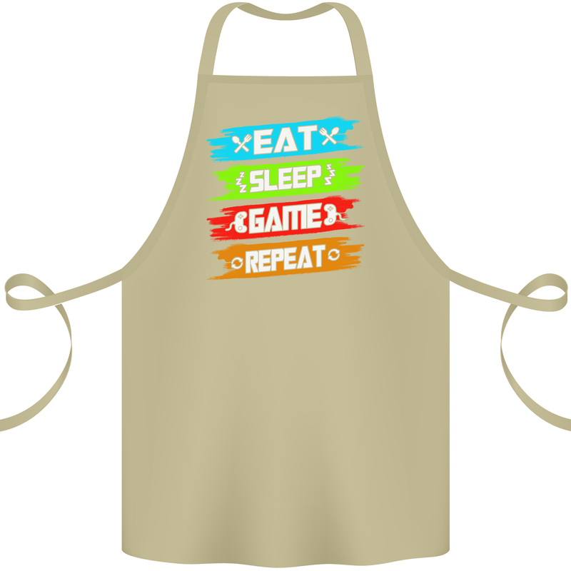 Eat Sleep Game Funny Gamer Gamming Cotton Apron 100% Organic Khaki
