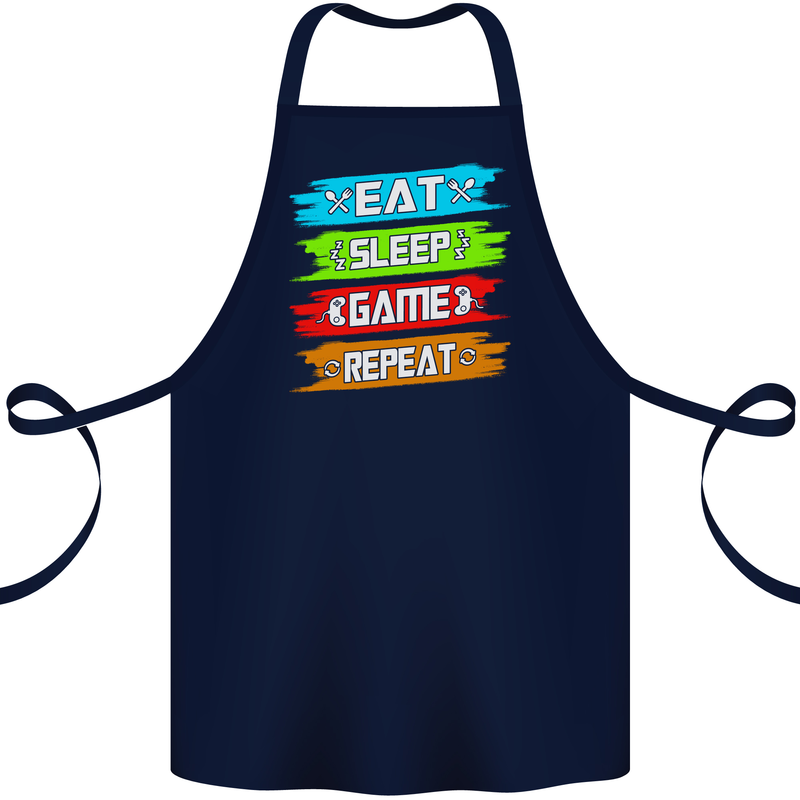 Eat Sleep Game Funny Gamer Gamming Cotton Apron 100% Organic Navy Blue