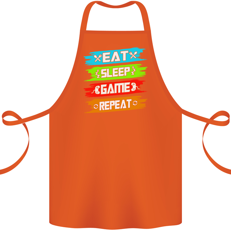 Eat Sleep Game Funny Gamer Gamming Cotton Apron 100% Organic Orange
