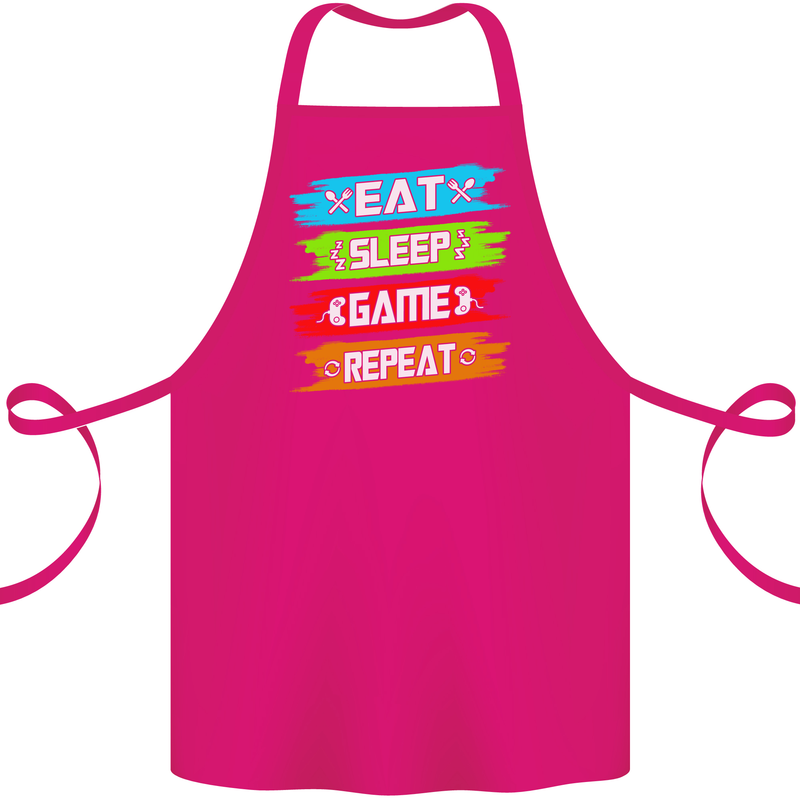 Eat Sleep Game Funny Gamer Gamming Cotton Apron 100% Organic Pink