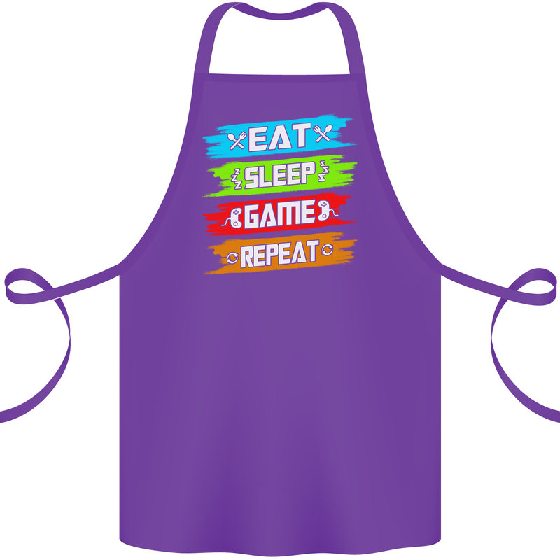 Eat Sleep Game Funny Gamer Gamming Cotton Apron 100% Organic Purple
