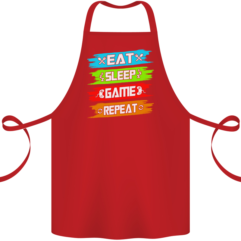 Eat Sleep Game Funny Gamer Gamming Cotton Apron 100% Organic Red