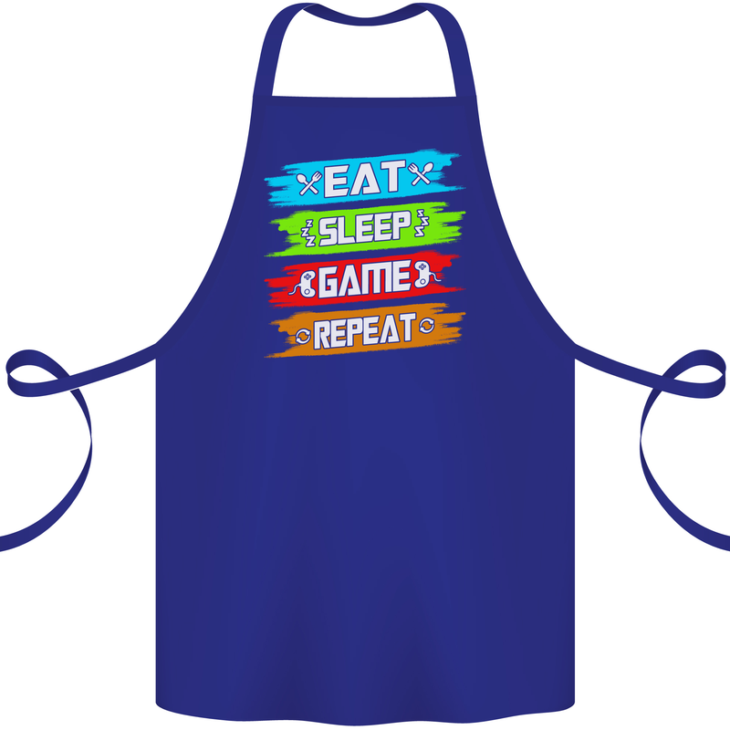 Eat Sleep Game Funny Gamer Gamming Cotton Apron 100% Organic Royal Blue