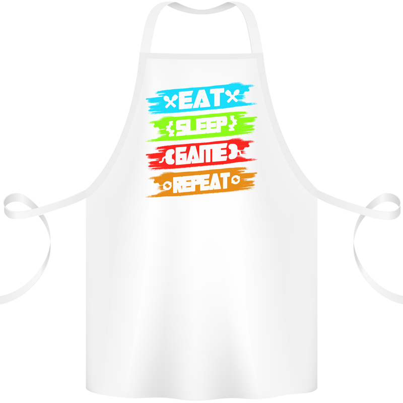 Eat Sleep Game Funny Gamer Gamming Cotton Apron 100% Organic White