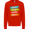 Eat Sleep Game Funny Gamer Gamming Kids Sweatshirt Jumper Bright Red