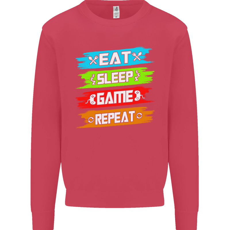 Eat Sleep Game Funny Gamer Gamming Kids Sweatshirt Jumper Heliconia