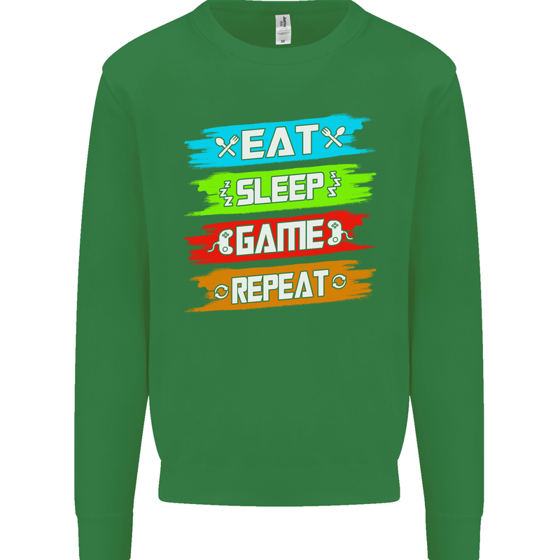 Eat Sleep Game Funny Gamer Gamming Kids Sweatshirt Jumper Irish Green