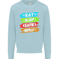 Eat Sleep Game Funny Gamer Gamming Kids Sweatshirt Jumper Light Blue