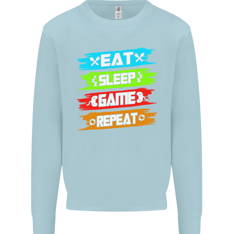 Eat Sleep Game Funny Gamer Gamming Kids Sweatshirt Jumper Light Blue