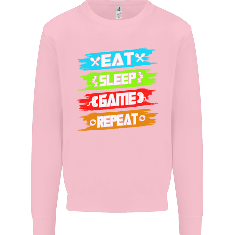 Eat Sleep Game Funny Gamer Gamming Kids Sweatshirt Jumper Light Pink