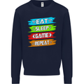 Eat Sleep Game Funny Gamer Gamming Kids Sweatshirt Jumper Navy Blue