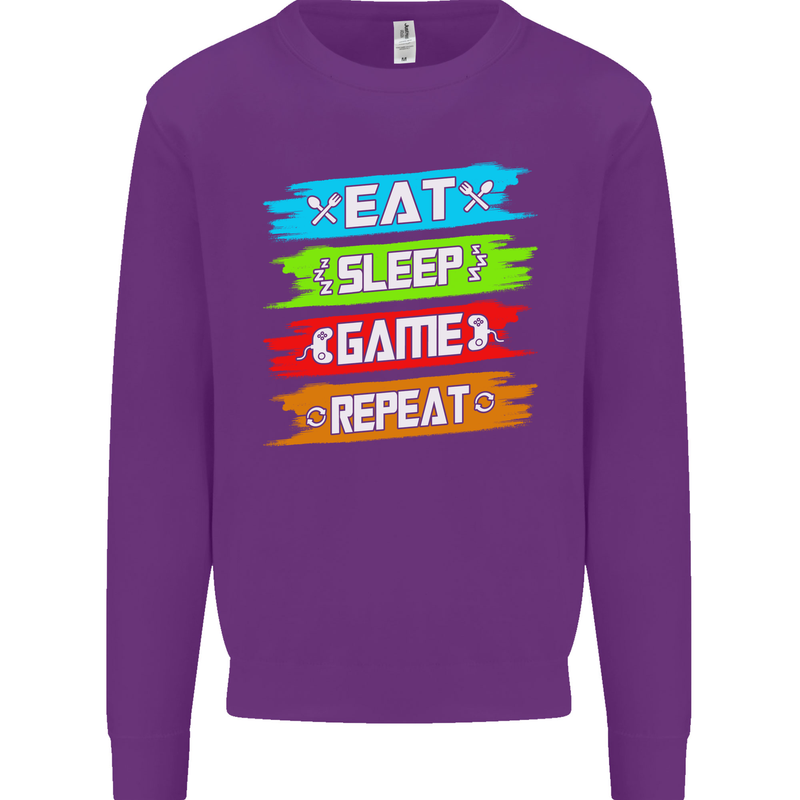 Eat Sleep Game Funny Gamer Gamming Kids Sweatshirt Jumper Purple