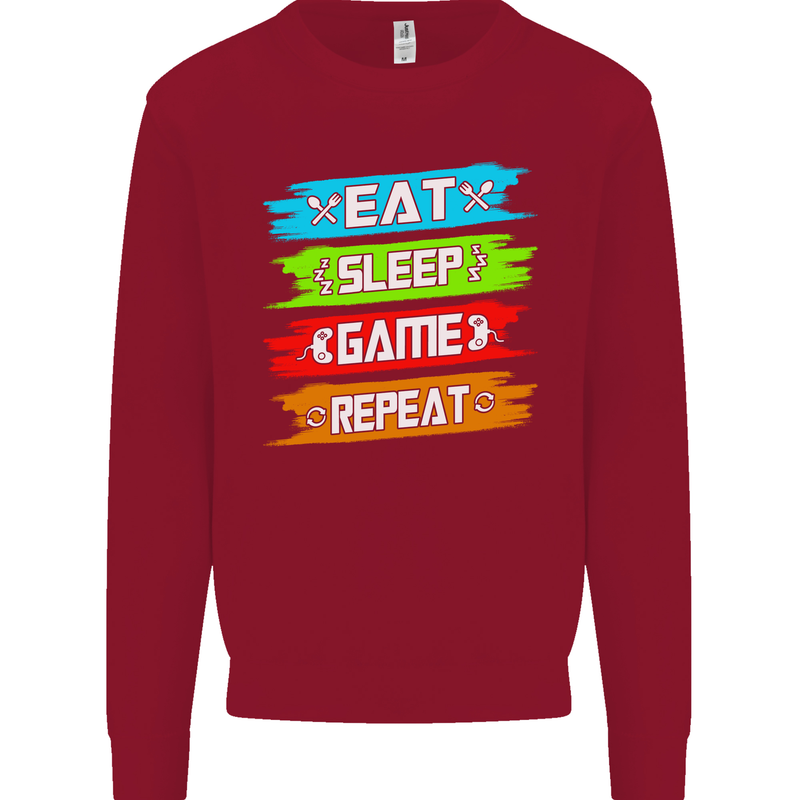 Eat Sleep Game Funny Gamer Gamming Kids Sweatshirt Jumper Red