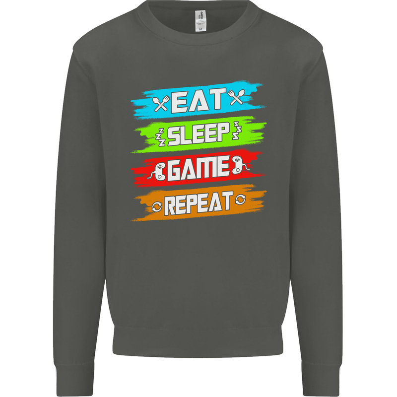 Eat Sleep Game Funny Gamer Gamming Kids Sweatshirt Jumper Storm Grey