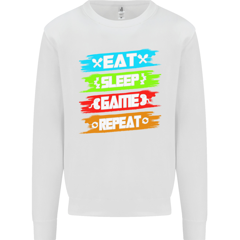 Eat Sleep Game Funny Gamer Gamming Kids Sweatshirt Jumper White