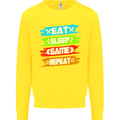 Eat Sleep Game Funny Gamer Gamming Kids Sweatshirt Jumper Yellow