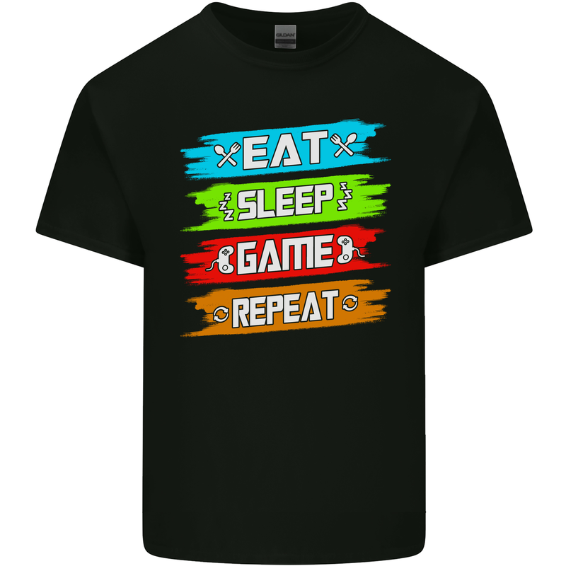Eat Sleep Game Funny Gamer Gamming Kids T-Shirt Childrens Black