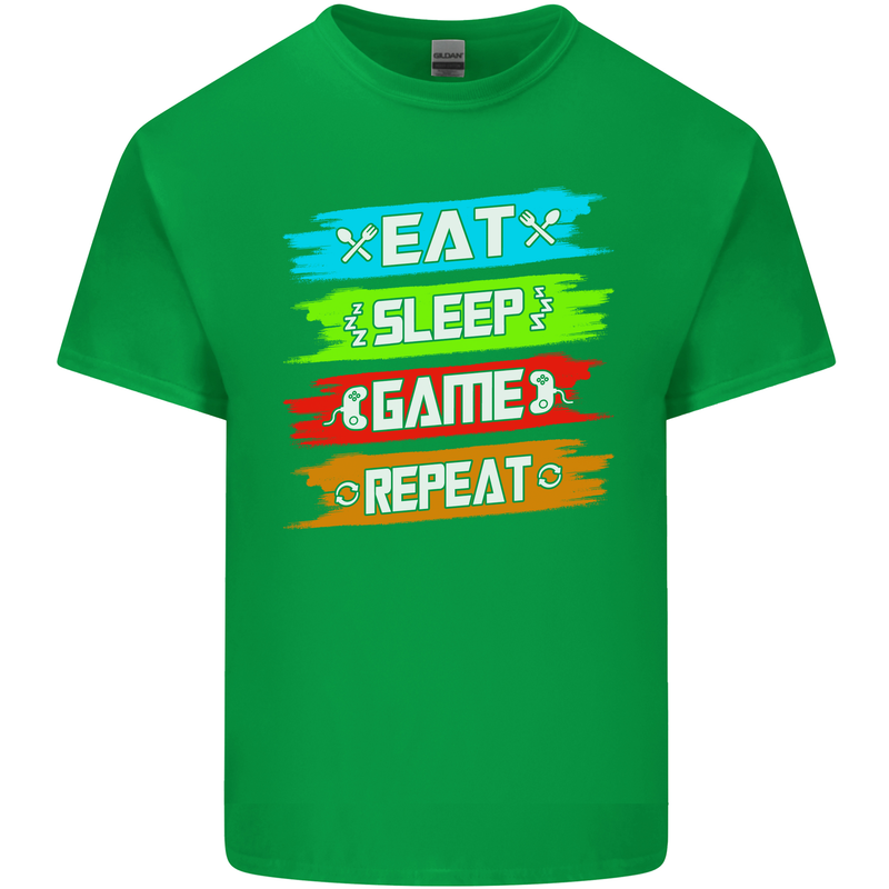Eat Sleep Game Funny Gamer Gamming Kids T-Shirt Childrens Irish Green