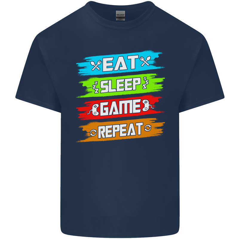 Eat Sleep Game Funny Gamer Gamming Kids T-Shirt Childrens Navy Blue