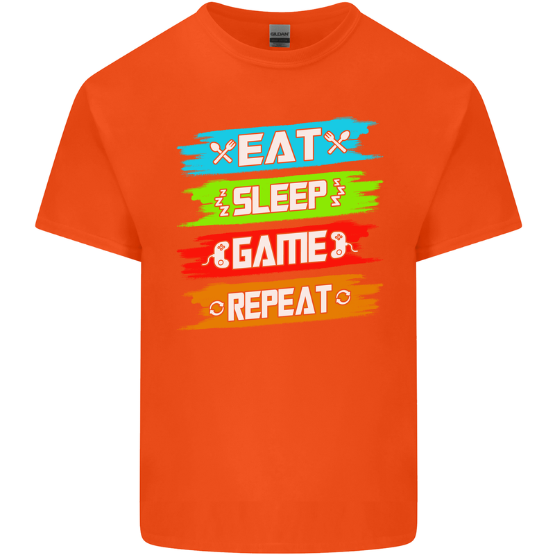 Eat Sleep Game Funny Gamer Gamming Kids T-Shirt Childrens Orange
