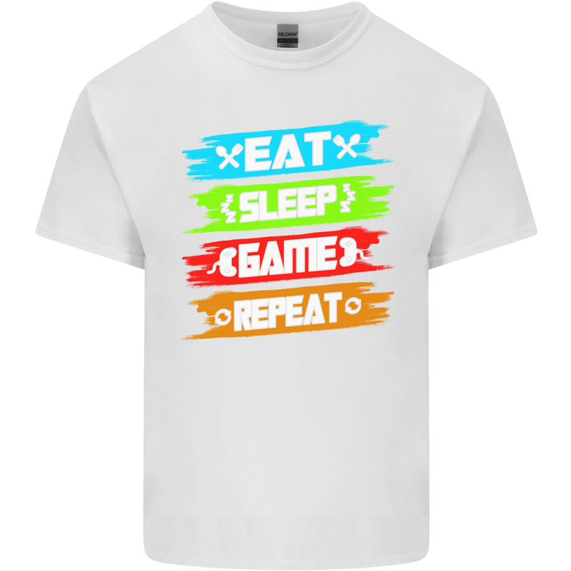 Eat Sleep Game Funny Gamer Gamming Kids T-Shirt Childrens White