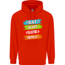 Eat Sleep Game Funny Gamer Gamming Mens 80% Cotton Hoodie Bright Red