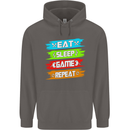 Eat Sleep Game Funny Gamer Gamming Mens 80% Cotton Hoodie Charcoal